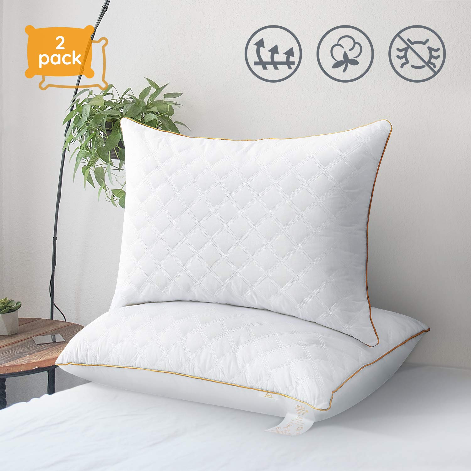 LUTE Sleeping Pillows 2 Pack, King Size 20"x36" Premium Down Alternative Hotel Collection Bed Pillows Soft & Comfortable Hypoallergenic for Back, Stomach, Side Sleepers