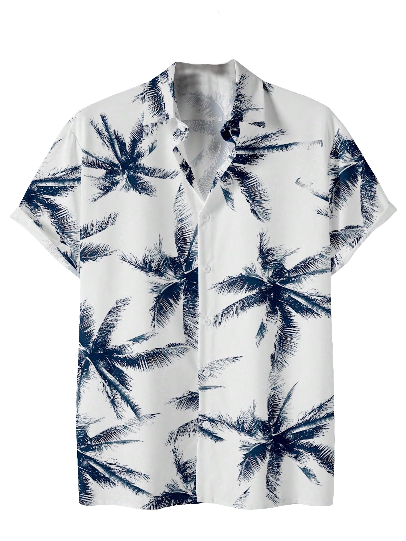 GORGLITTERMen's Hawaiian Tropical Button Front Short Sleeve Boho Beach Shirt Top White and Blue S