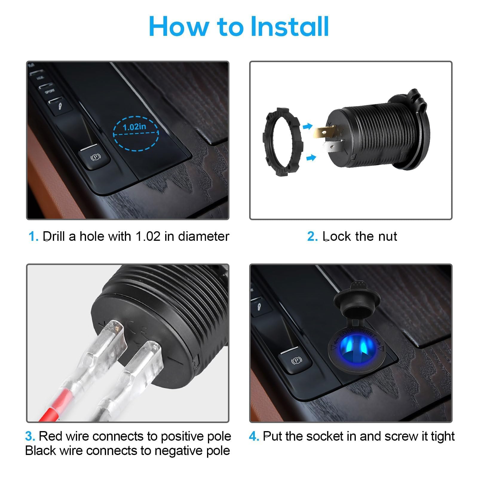 Linkstyle Adattatore Accendisigari Auto, Pannello Presa Accendisigari con LED Blu per Barca Moto RV ATU, 3 Pack