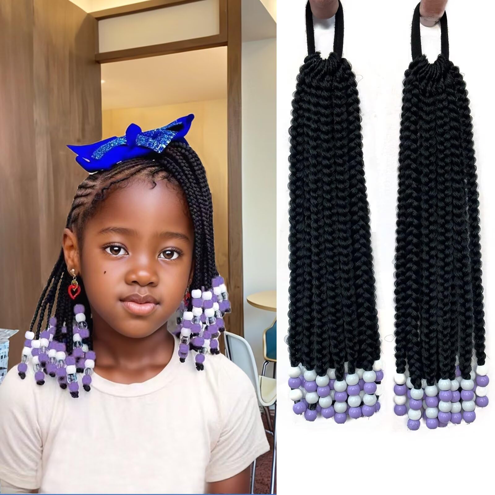 Beautiful style beaded hair band look like purles. Gorgeous on the pony tail Amazon.com : 2 Pieces Kids Ponytail With Beads 6inch Hair  main image 2