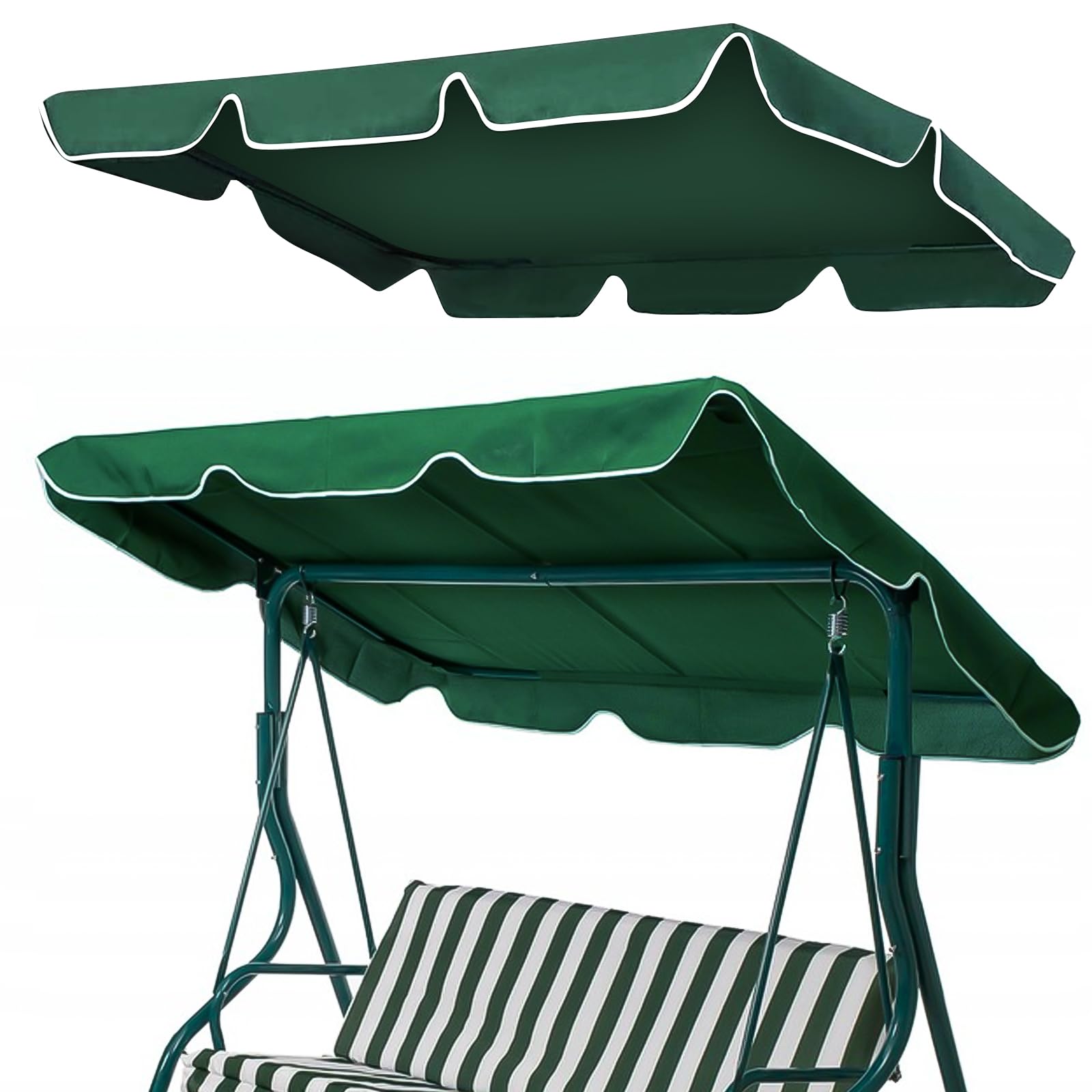 Hollywood Swing Roof Cover 195 x 125 x 15 cm, 210D Oxford Universal Roof Sun Canopy for 3-Seater, Weatherproof Sun Canopy for Garden Swing, Dark Green