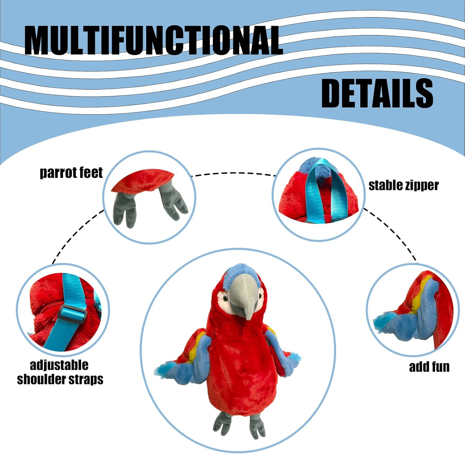 Parrot Backpack with Adjustable Strap and Stable Zipper Stylish Animal Backpack, Lightweight, Daily Use Multiple Color(1pcs/pack)