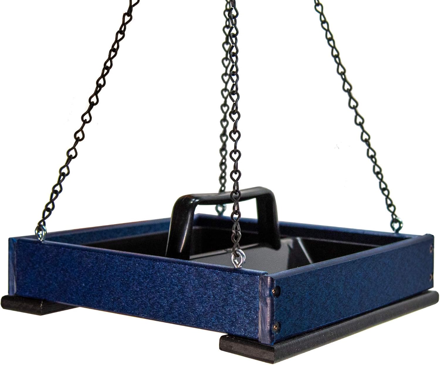 JCs Wildlife Poly Lumber Hanging Tray Platform Bird Feeder with Removable Seed Tray - Backyard Open Platform Cardinal Feeder (Blue, Medium)