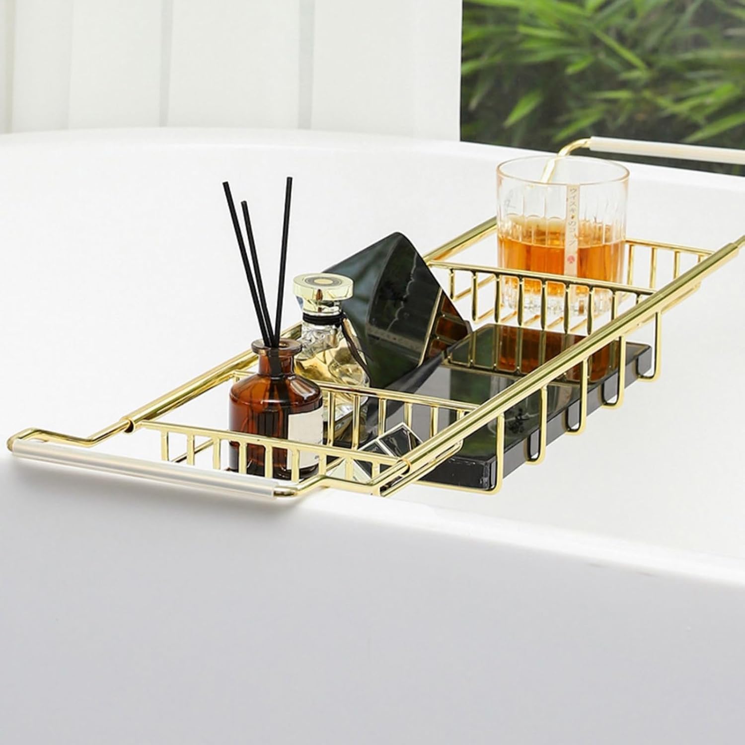 Bathtub Storage Tray,Portable Freestanding Caddy Tray Tub Shelf,for Towel Book Wine Phone Shower(Color1)