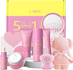 LAIKOU 5 in 1 Glow Up Skincare Set, 9 piezas Set Regalo Mujer Cuidado Facial, Rutina Diaria Facial Hidratante, ideal para San Valentín Día de la Madre y Cumpleaños