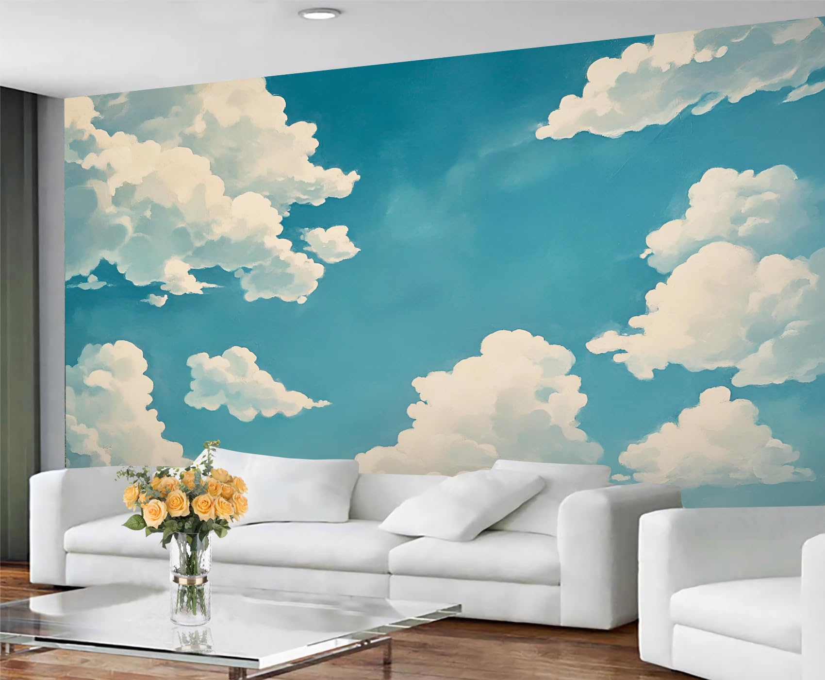 GIVLWF Cloud Wallpaper, Anime Sky Bedroom Wallpaper, Fantasy Clouds Wall Paper for Living Room, Not Self Adhesive Sky Cloud Wall Mural, Landscape Large Mural & Room Decor