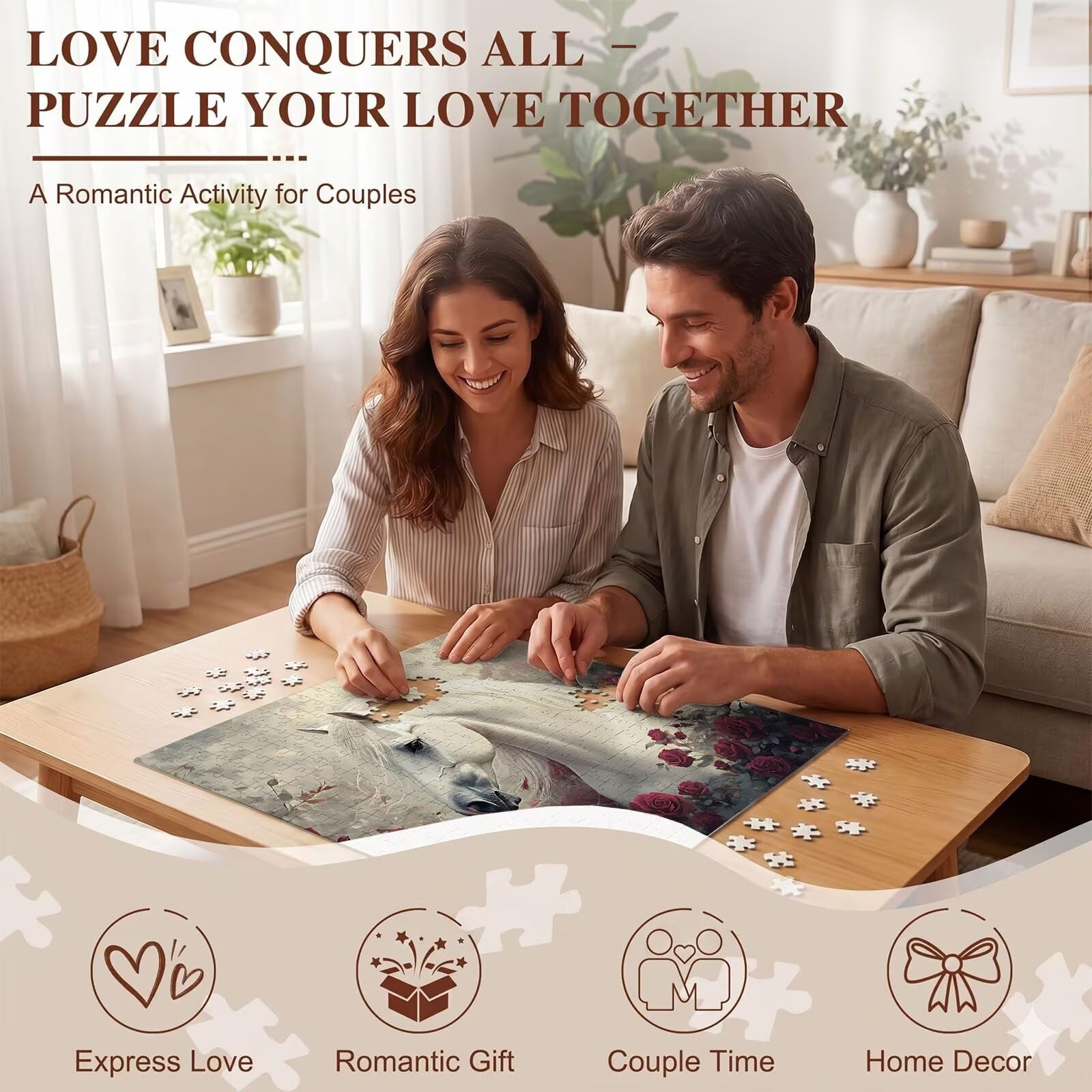 Puzzle 5000 Pezzi Classici, Puzzle rose cavallo 156 x 105 cm, Gioco Educativo e Antistress in Legno con Poster Incluso, Ttività DIY per Famiglia, Regalo per Appassionati, Decor Parete Casa, f0-733