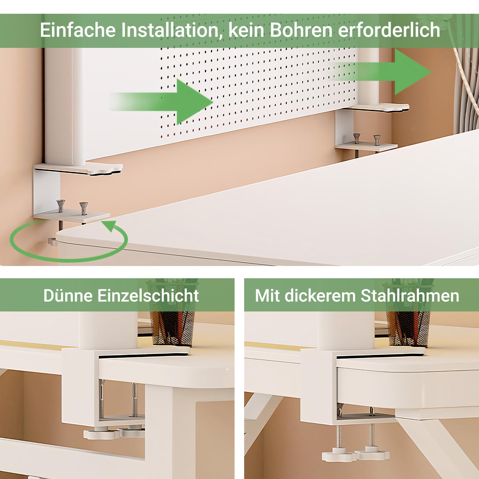 Bücherregal Klein Klemmbare Schreibtisch Aufsatzregal (100x95cm) | Wohnheim Hause 3 Tier Büro Computer Schreibtisch Zubehör Organizer Einstellbare Lagerregal