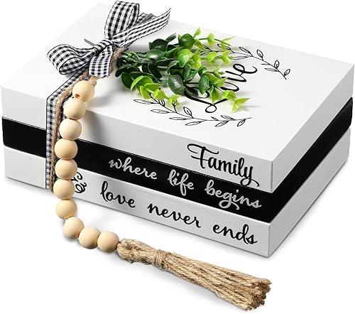 Miniatura 7 de Capoda 3 piezas de libros decorativos para decoración del hogar, libros falsos apilados estilo granja, decoración rústica de mesa de madera con