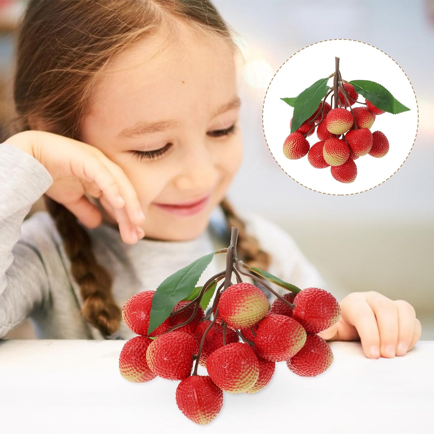 HOMSFOU Artificial Lychee Fruit Simulation Fake Fruit Model Realistic Lifelike Prop for Home Kitchen Decor Food Photography Display 3.54X6.3X3.54 Inches