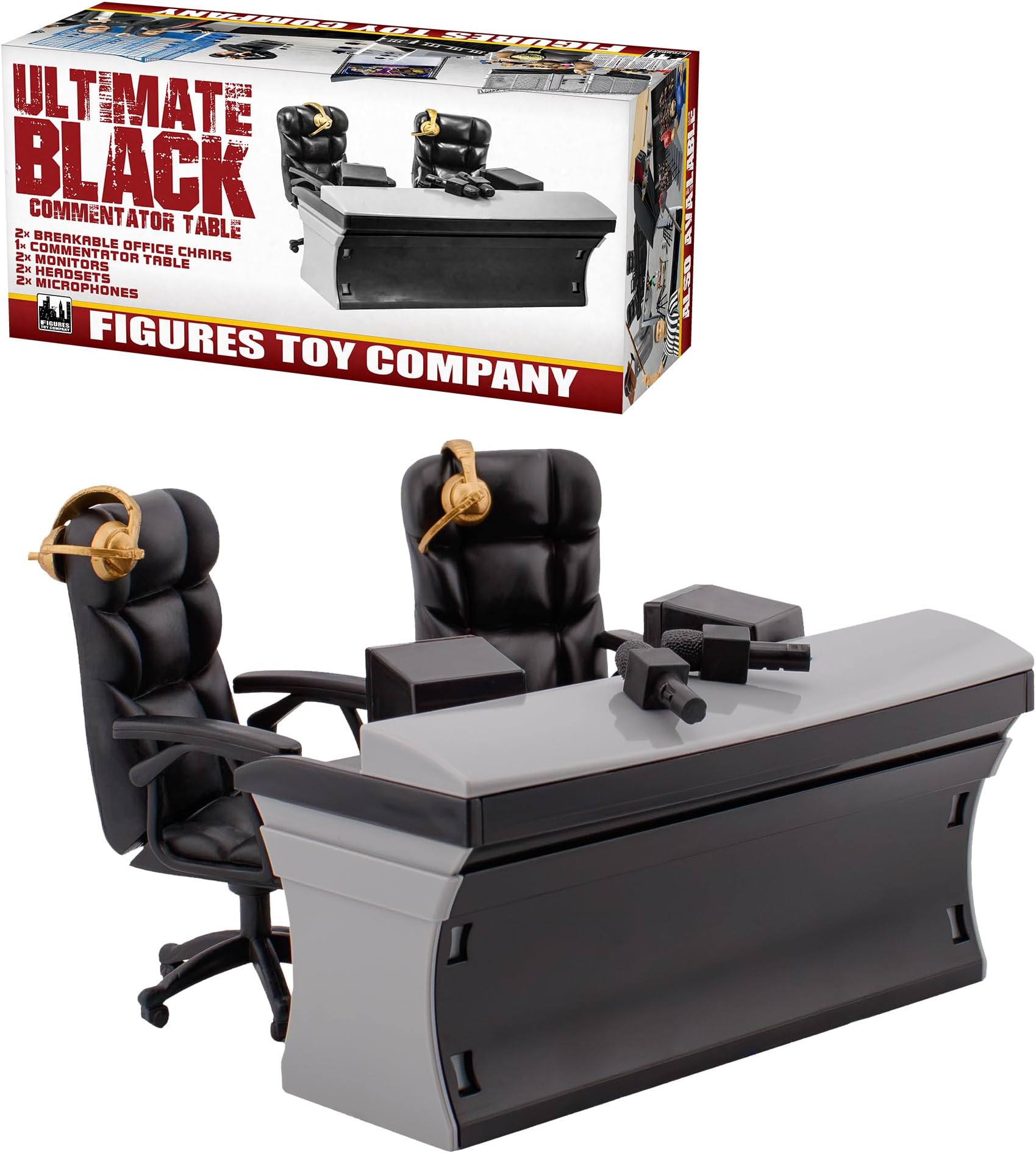 ULTIMATE Black Commentator Table Playset for Wrestling Action Figures