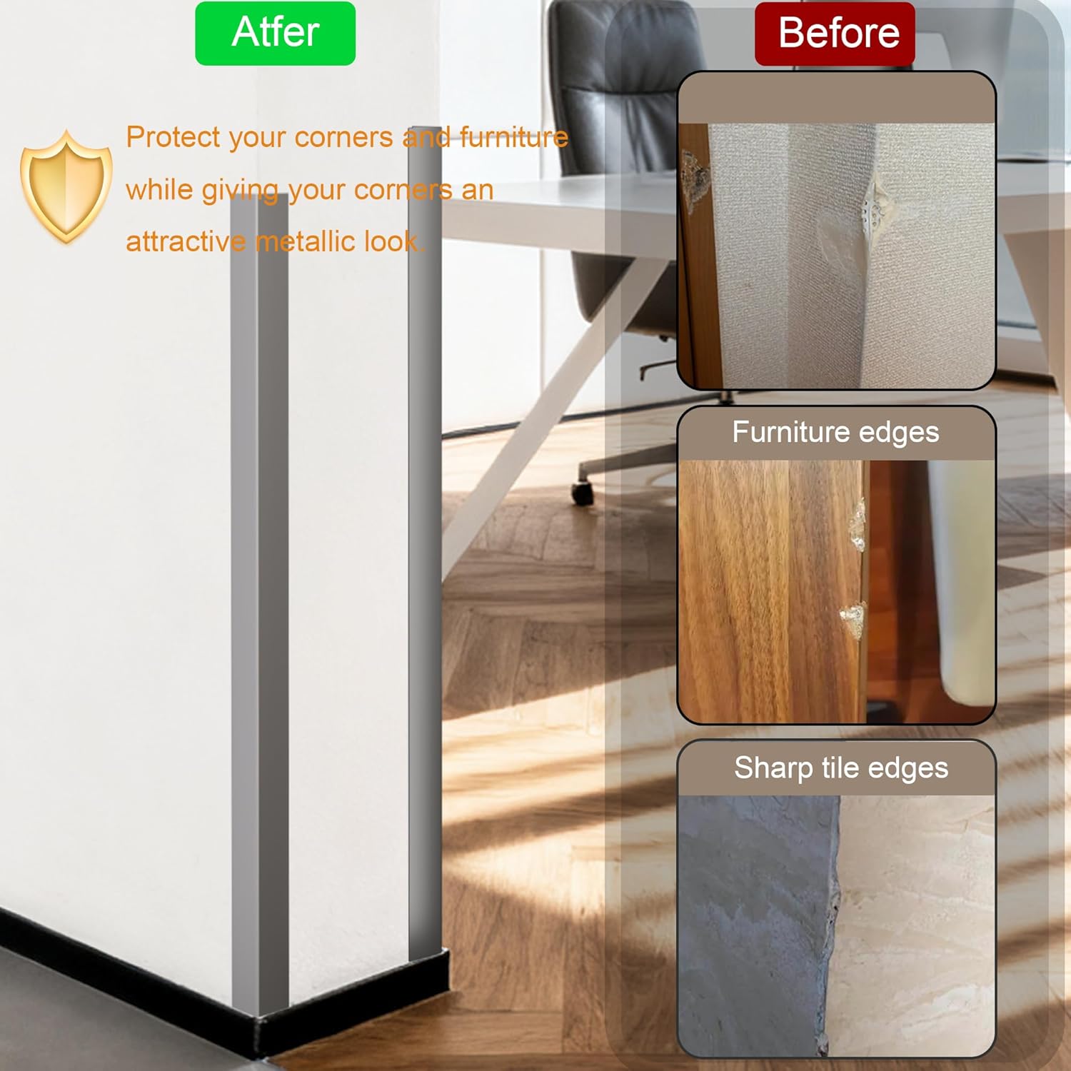 4PCS 48" Metal Corner Protectors, Aluminum Self Adhesive Corner Guards, Metal Wall Edge Protector Strip, Furniture Corner Protectors, Edge Trim for Cabinets and Kitchen Islands (Gray, 48"x1"x1")