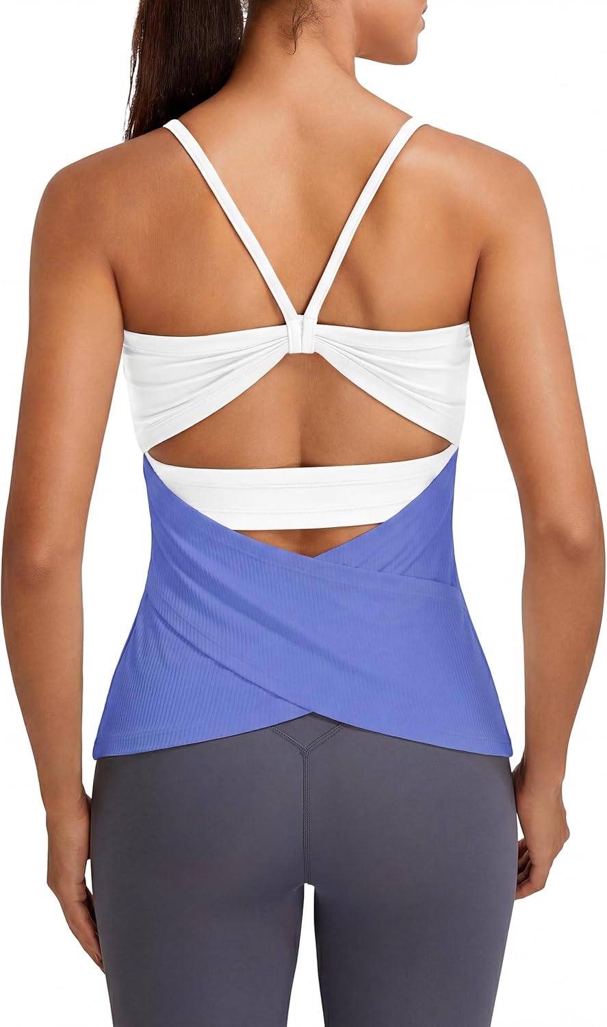 BMJL Womens Workout Tops Athletic Tank Top Built in Bra Yoga Ribbed Sleeveless Open Back Running Gym Shirts