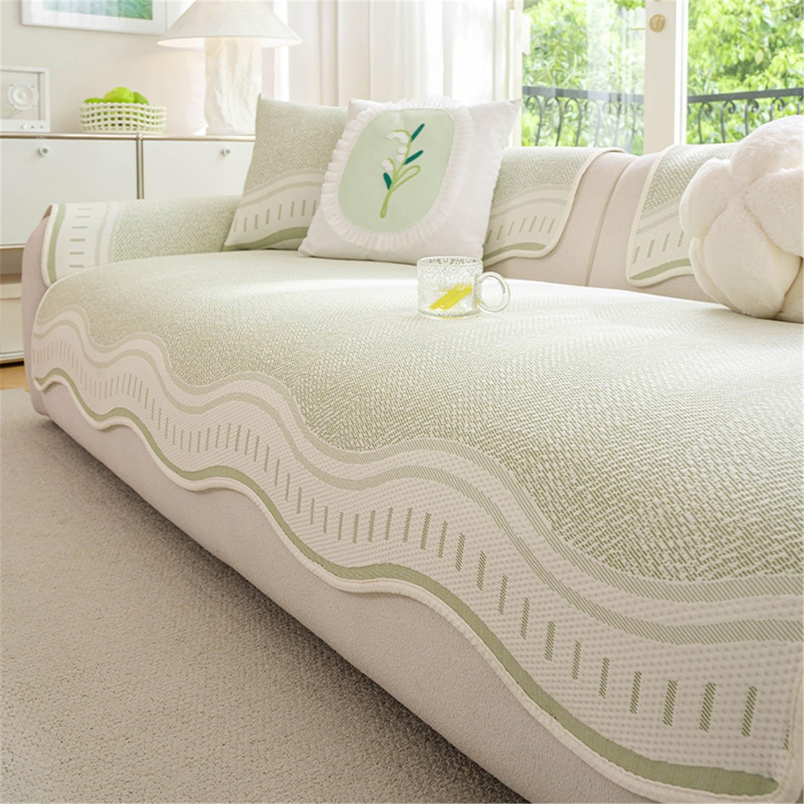 AWSQ23 Cooling Ice Silk Non-Slip Sofa Seat Mat(Green,110 * 240cm)