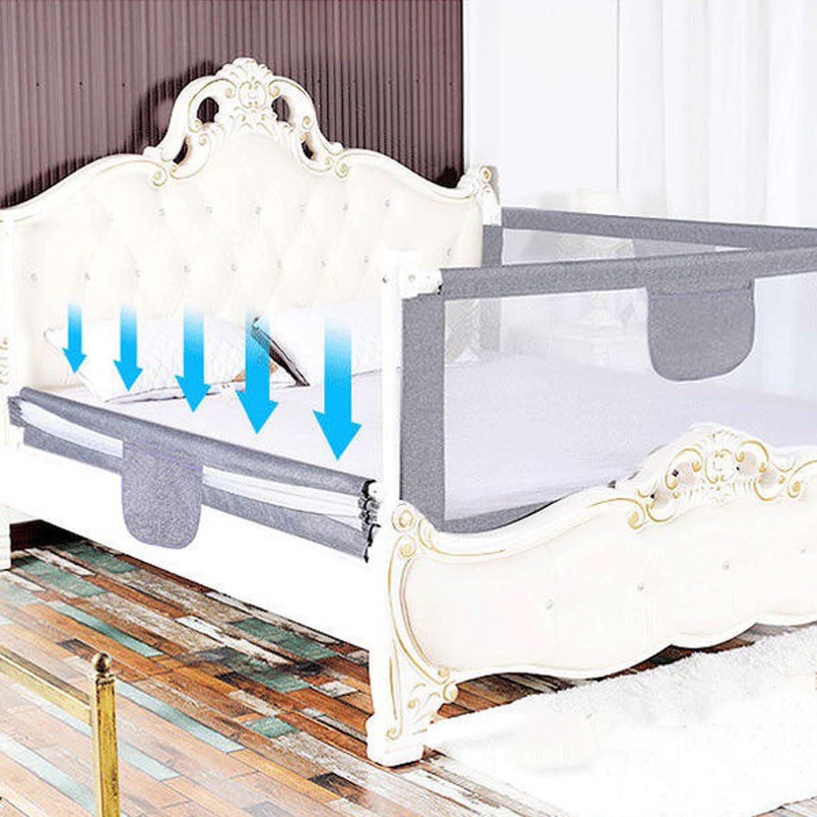 Barandilla de Seguridad para Cama de bebé o niño pequeño, extralarga, Plegable, Vertical y con Sistema de Anclaje Reforzado, para Cama Individual, Cama matrimonial o Cama Queen (A