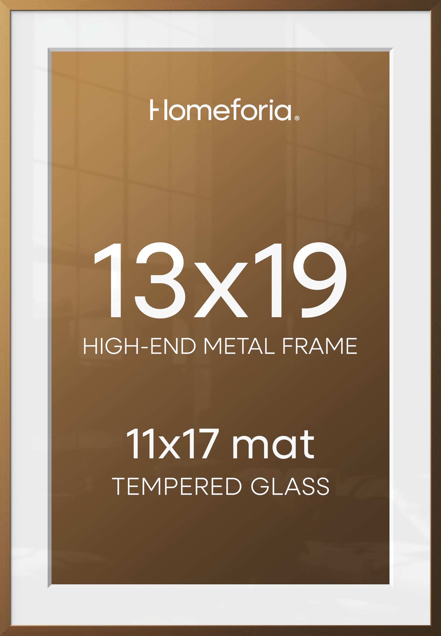 Homeforia 13x19 Bronze Picture Frame, High-End Metal, 11x17 Mat, Glass | High End Aluminum, Tempered Glass, Acid-Free 11x17 Removable Mat, 13x19 in Edge-to-Edge Display 19x13, Wall Kit, Set Of 2