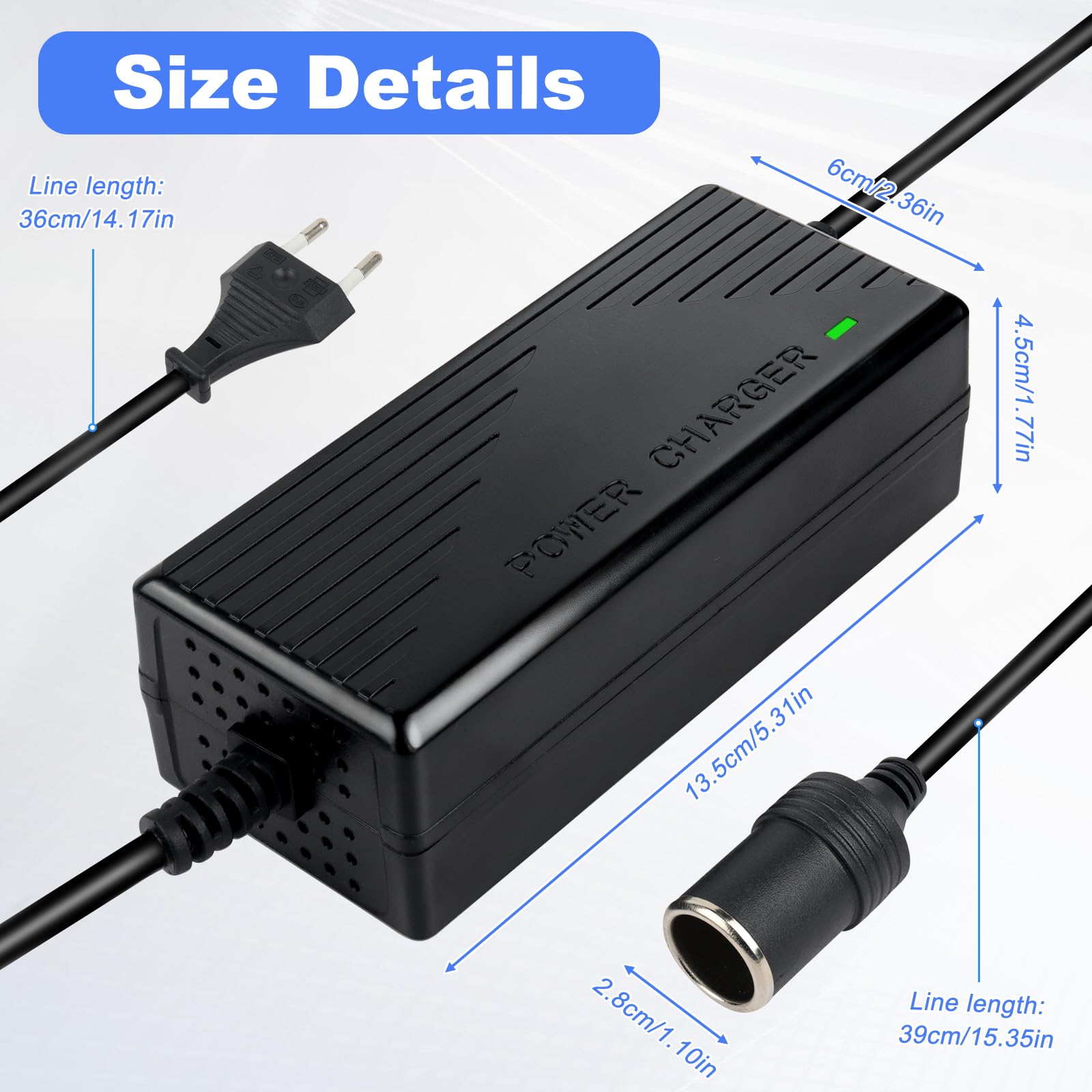 Spannungswandler 220v auf 12v, Adapter Zigarettenanzünder Steckdose, 180W 15A KFZ Netzadapter, Adapter 12V auf 230V, Konverter Netzadapter für Auto-Staubsauger, Kompressoren, Kühlbox