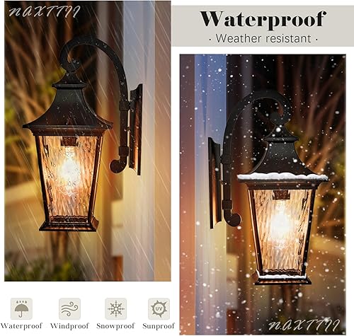 Miniatura 6 de Lámpara de porche al aire libre, impermeable, lámpara de pared para exteriores con vidrio ondulado de agua, accesorios de iluminación para
