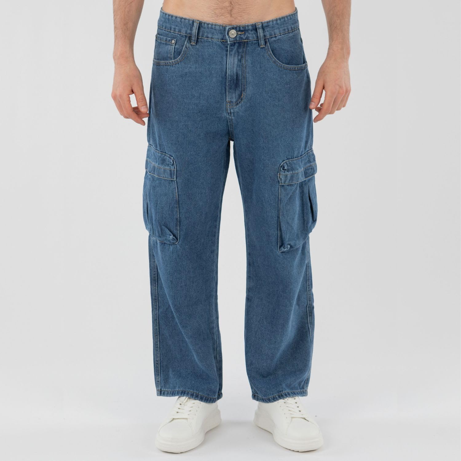 TONY BACKER - Jeans Cargo Uomo, Pantaloni Uomo con Tasche, Jeans Uomo Stile Urban, vestibilità Comoda, Blu Jeans Cargo Art. WCD48