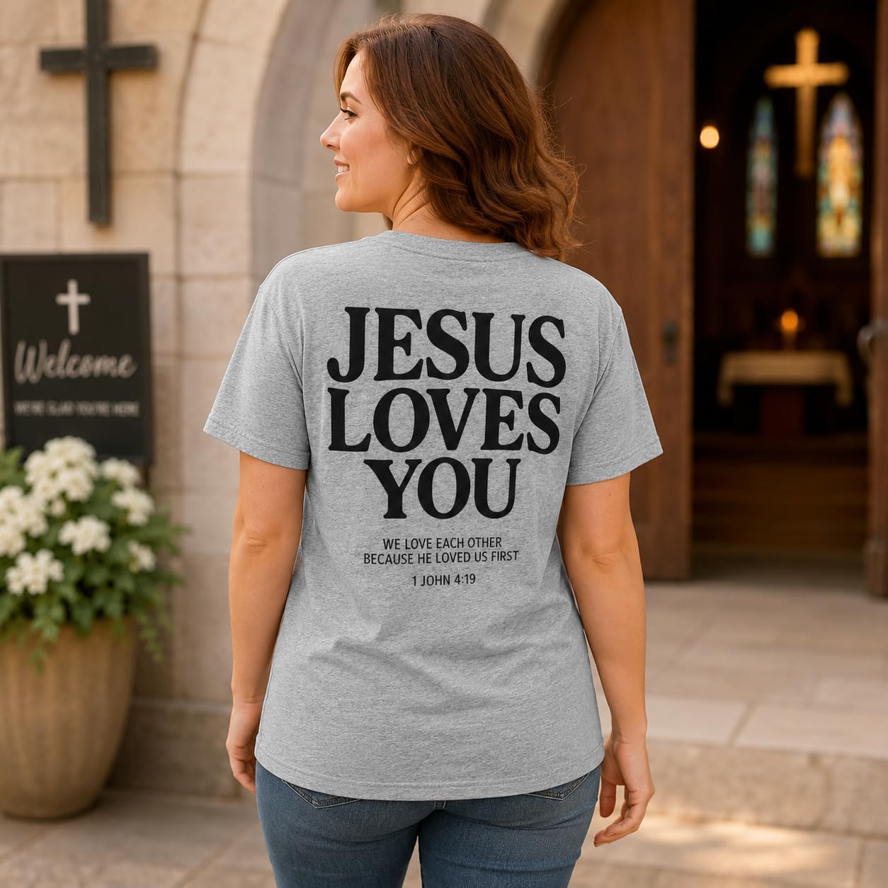 Jesus Loves You Shirt for Women, Christian Faith Graphic Tee with Bible Verse, Inspirational Religious T-Shirt image 3