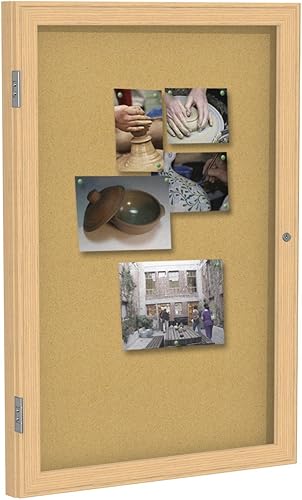 Ghent Tablero de anuncios cerrado de 1 puerta de 2 x 1 12 pulgadas, resistente a roturas, con cerradura, marco de madera, acabado de roble - corcho