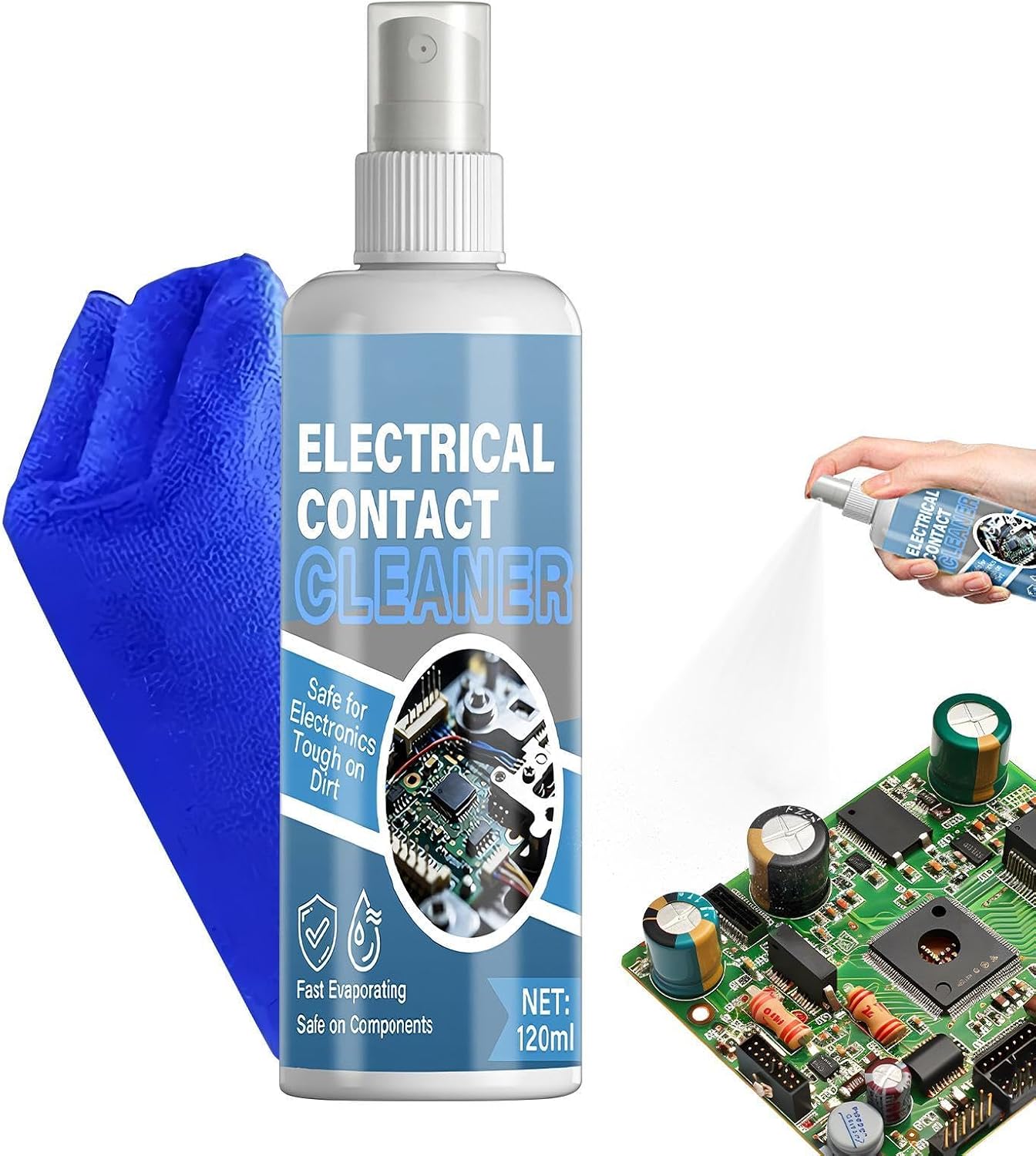 Fast Dry Cleaner, Electronics Contact Cleaning Spray, 120ml Bottle with Quick Evaporation, Free Liquid Solution, Circuit Care with Precision Design, Device Cleaner for Computer Laptop