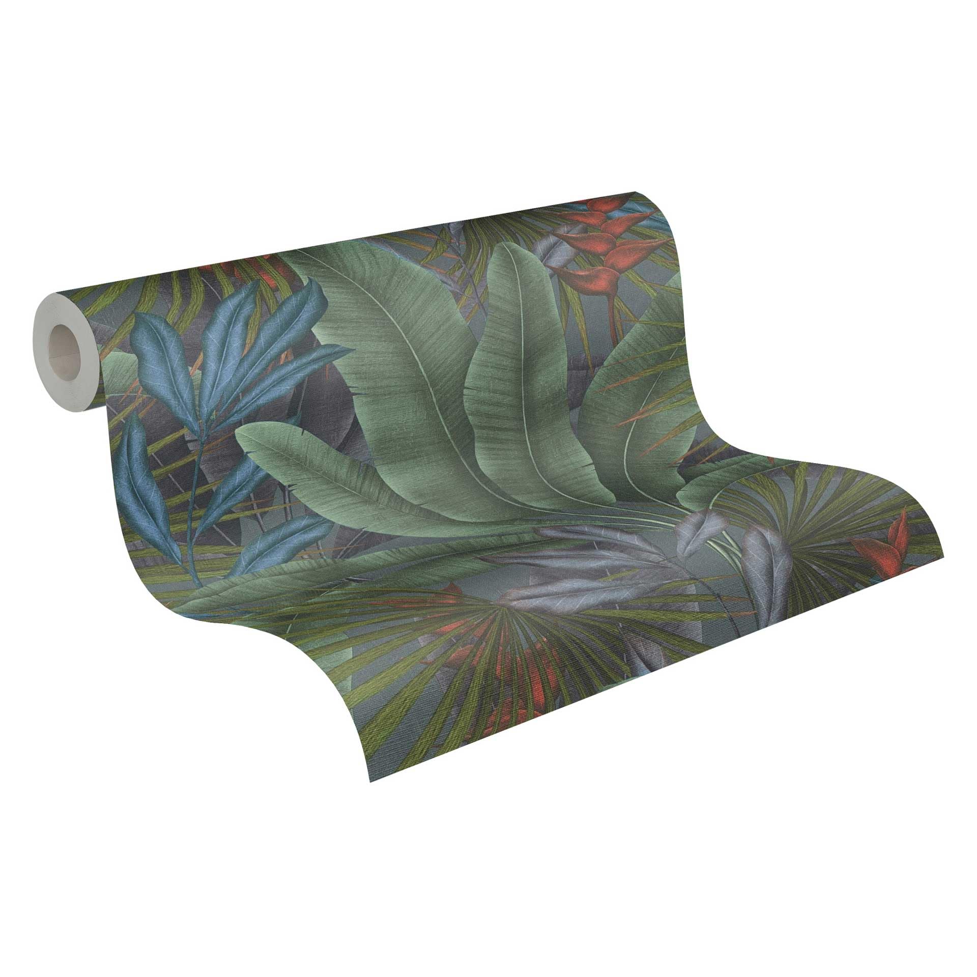 Livingwalls Jungle Wallpaper 396471 in Green, Grey, Blue - with Jungle Look - Floral Wallpaper with Palm Leaves - Made in Germany -10.05 m x 0.53 m