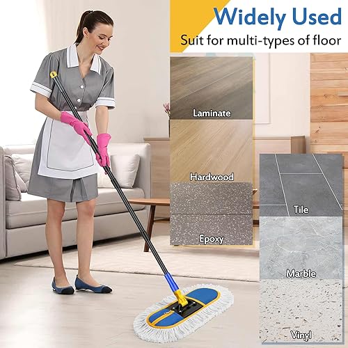 Miniatura 5 de Trapeador de polvo comercial de 16 pulgadas para limpieza de suelos, escoba industrial en seco y húmedo con 2 almohadillas lavables para pisos