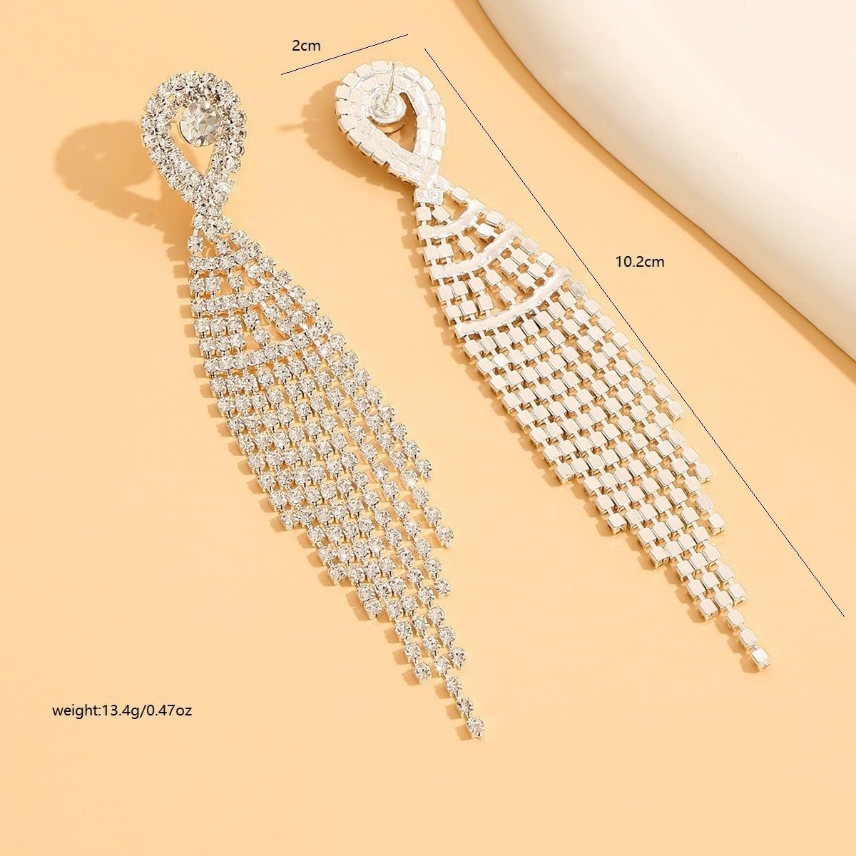 Rhinestone Earrings Dangling for Women Sparkly Silver Dangle Earrings Girls Long Chandelier Earrings Tassel Lightweight Ear Studs Cubic Zirconia (KE001S-W) - Image 8