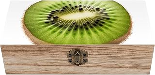 DWVSFJM Green Kiwi Storage Box Wood Boxes with Hinged Lid Vintage Wooden Storage Boxes Wooden Keepsake Box Small Keepsake Box for Jewelry Craft Gifts Box for Home