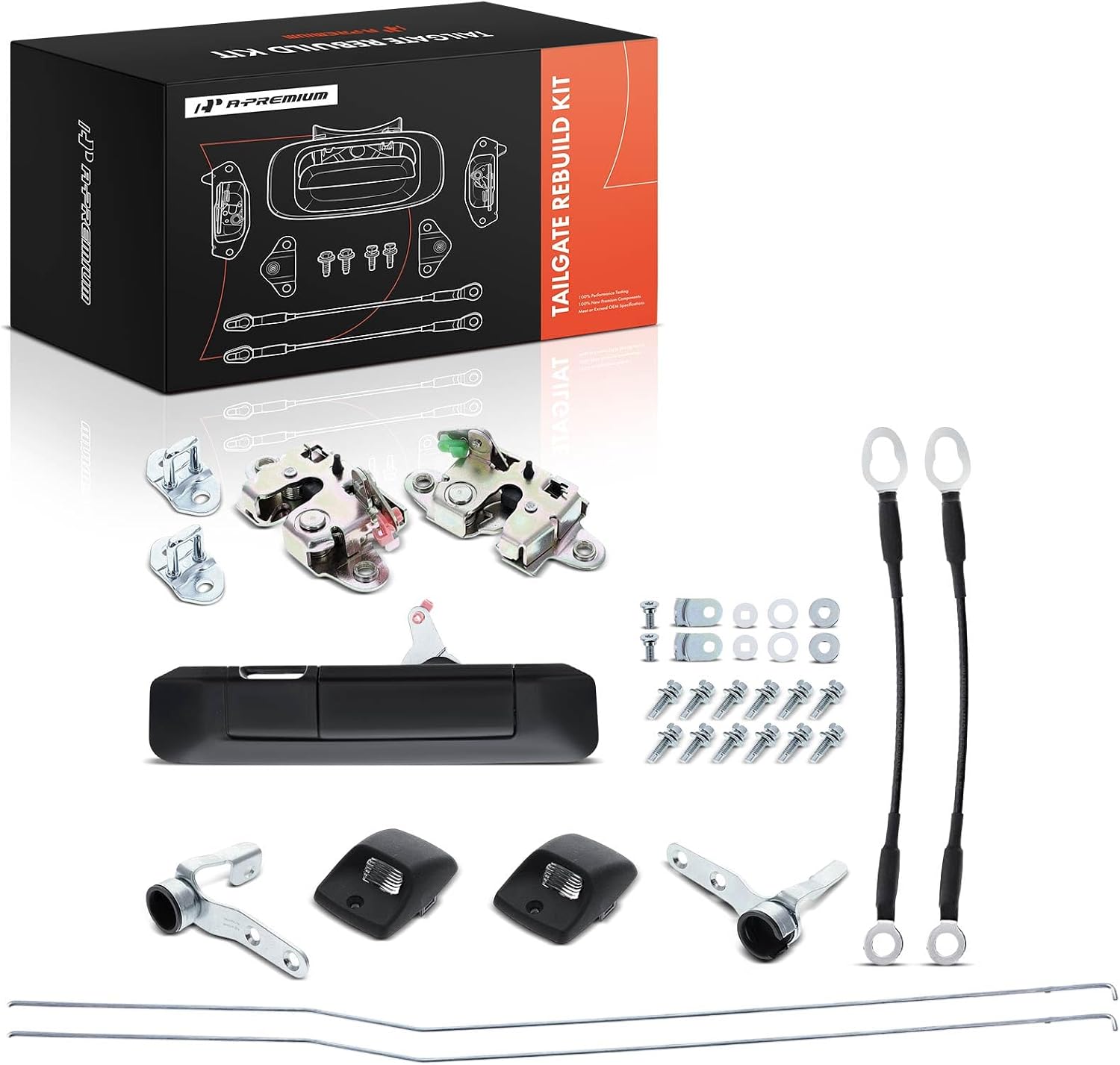 A-Premium Tailgate Rebuild Kit Compatible with Toyota Tacoma 2005-2008, Rear Tailgate Parts Plastic Handle Latches Rods Support Cables Hinges Striker Lamp Mounting Bolts (Pack of 35)