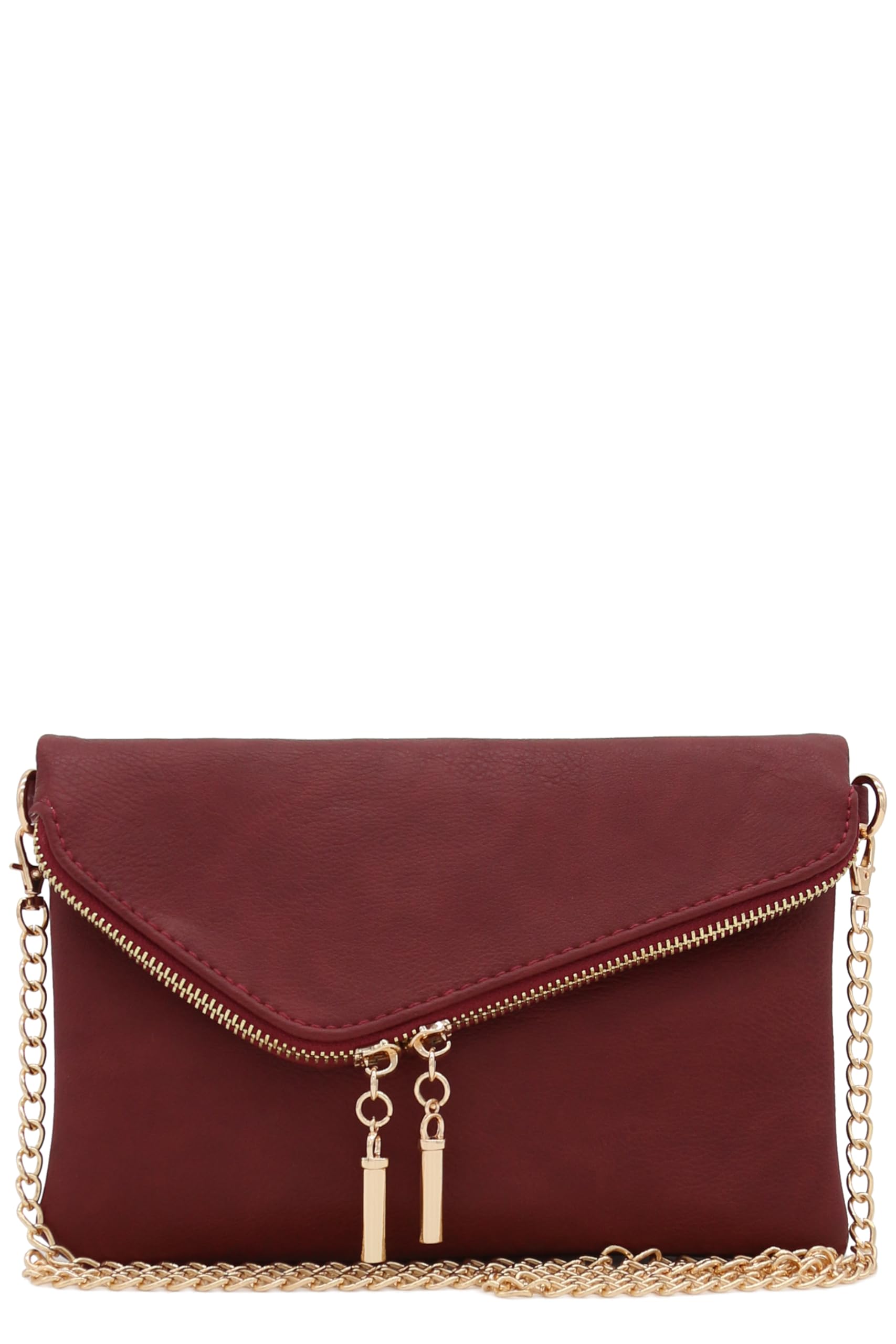 FashionPuzzle Envelope Wristlet Clutch Crossbody Bag with Chain Strap, Burgundy, One Size