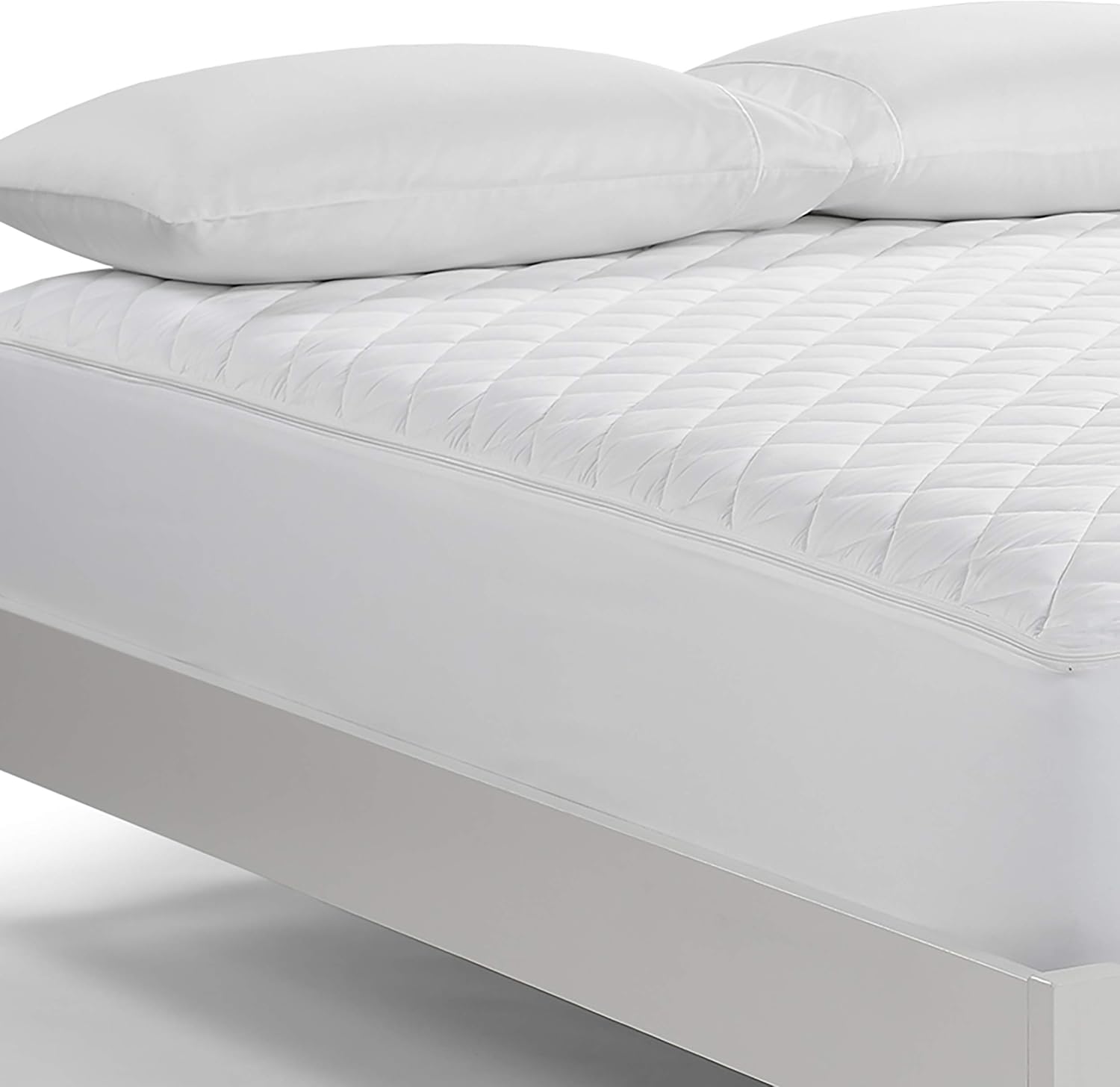 SERTA Extra Comfort Fiber Fill Cooling Fitted Mattress Pad Cover, Queen, White