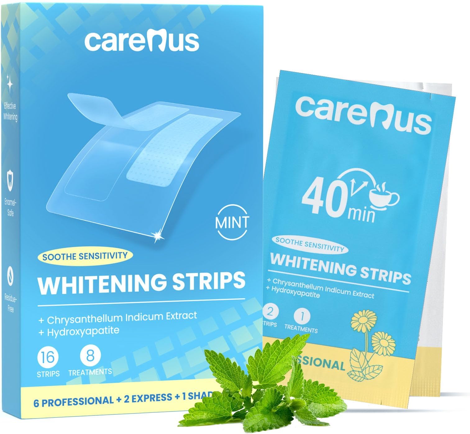 Carerus Teeth Whitening Strips, 8 Treatments 16 Strips