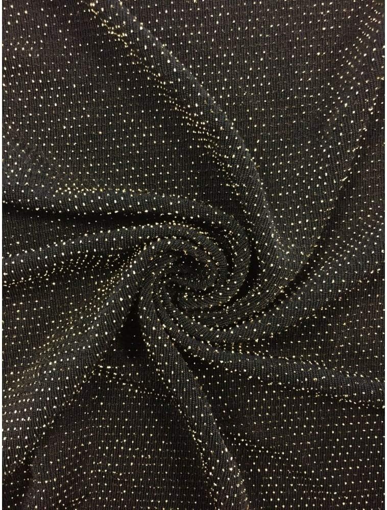 Shimmer Glitter Slinky Stretch Fabric | Stretchy Dressmaking/Dancewear Material | Sold by The Metre | by Tia Knight (Q1183) (Black/Gold, 1 Metre)