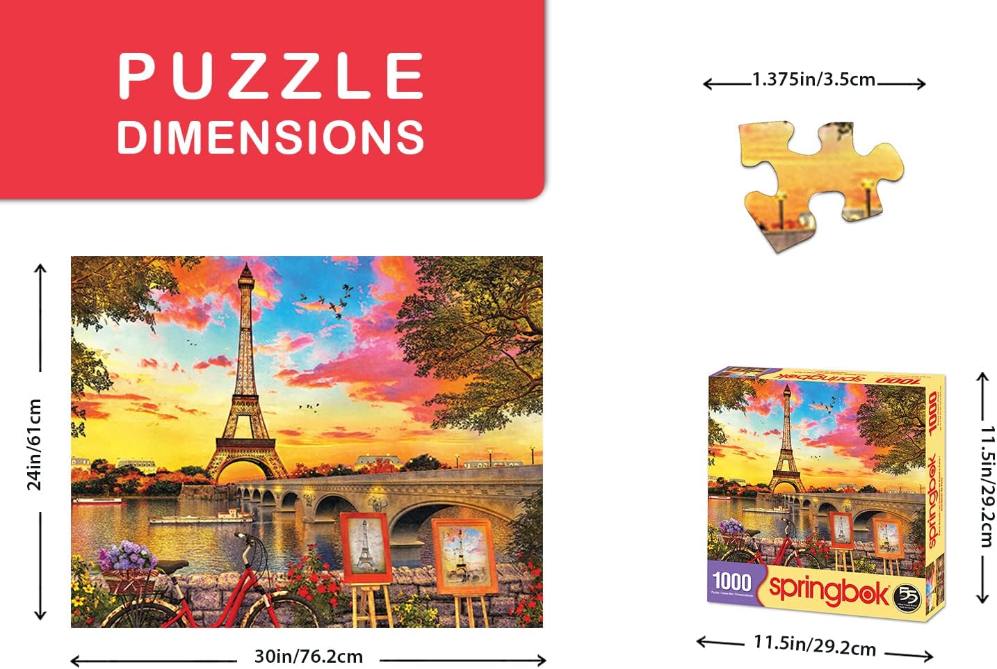 Springbok Puzzles - Paris Sunset - 1000 Piece Jigsaw Puzzle - Large 30 Inches by 24 Inches Puzzle - Made in USA - Unique Cut Interlocking Pieces