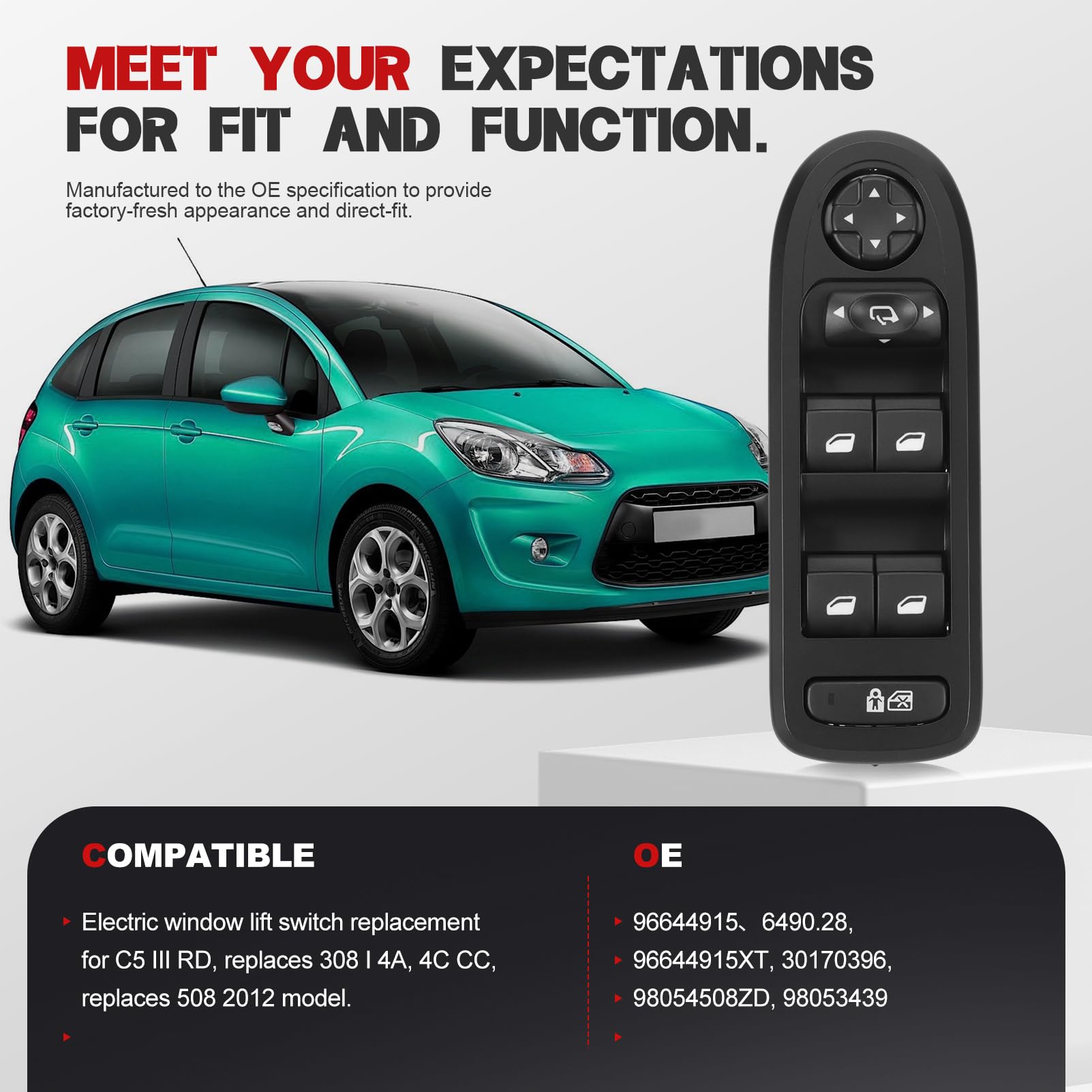32 pin Interruttore Principale Finestra Elettrica Specchietto Retrovisore Elettrico Per 308 508 C5,96631328XT(Con funzione di ribaltamento specchio)