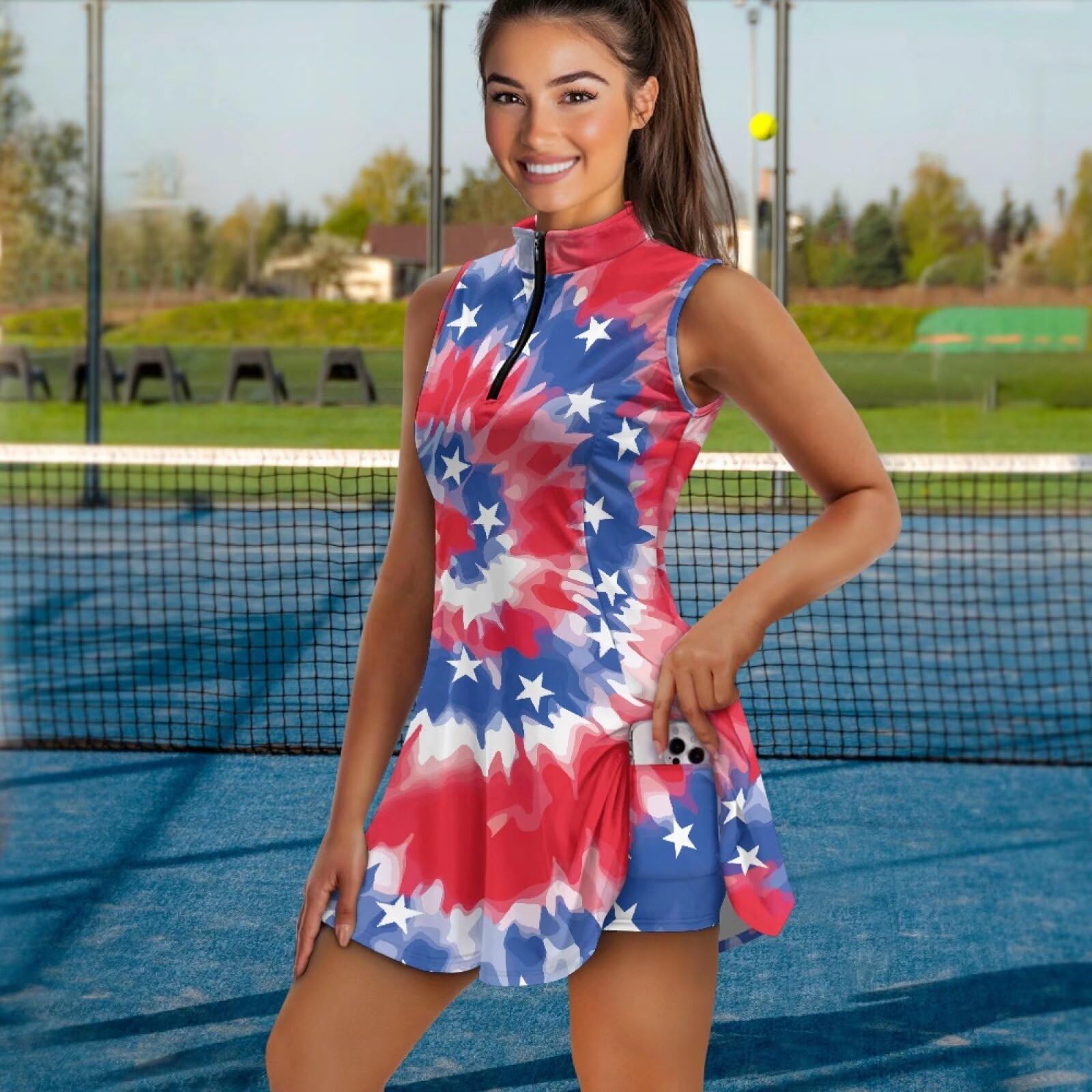 Belidome Vestido de tenis de dos piezas para mujer con pantalones cortos integrados, bolsillos, vestido de golf Outftit