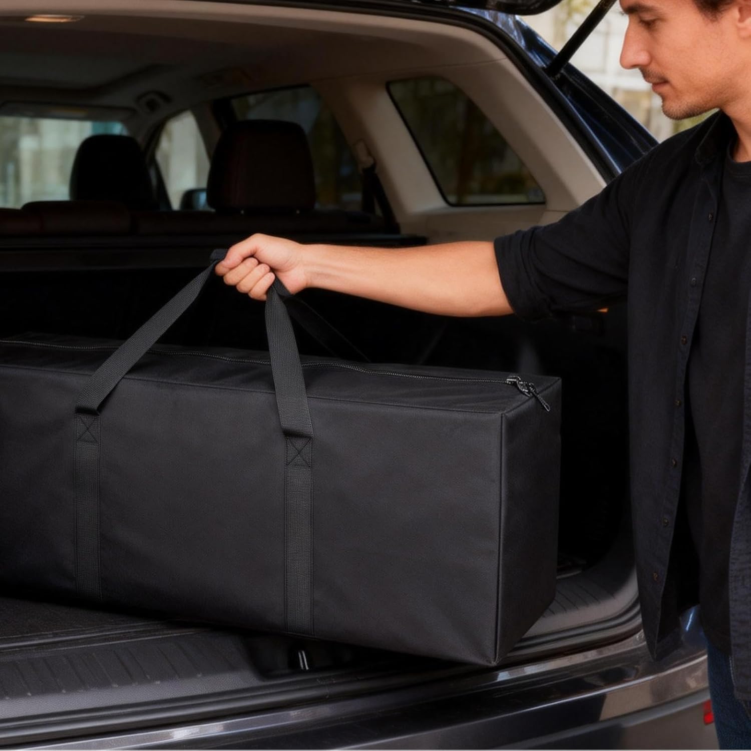 TOPDesign 1-Pack 36 Inch Small Zippered Duffel Bag for Travel Camping Sports Equipment Storage, Waterproof Foldable Luggage Bag with Padded Handles (Black) - Image 6