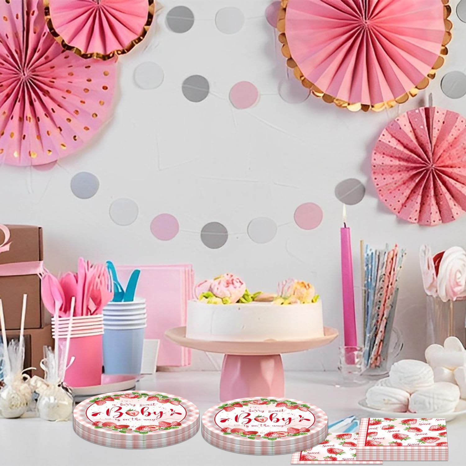 40pcs Strawberry Birthday Decorations Fruit Paper Plates Napkins for Summer Sweet One 1st Baby Shower Berry First Strawberry Themed Party Supplies,,Suitable for 20 Guests - Image 5