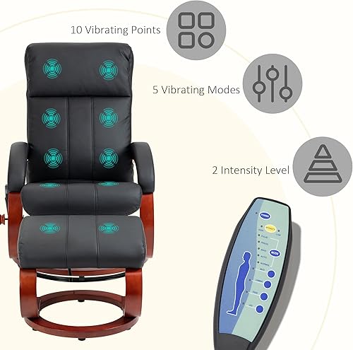 Miniatura 4 de HOMCOM Silla reclinable con otomana, reclinable eléctrico de piel sintética con 10 puntos de vibración y 5 modos de masaje, silla reclinable con