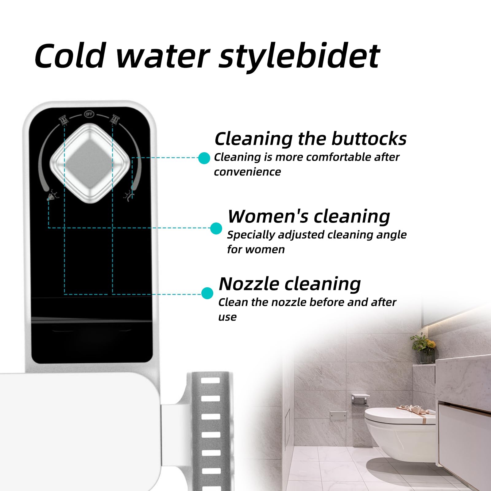 Bidet Per WC Non Elettrico - Ultra Sottile (0,6 Cm), Doppio Ugello Autopulente (posteriore/femmina), Pressione Regolabile, Con Tubo Da 2 M