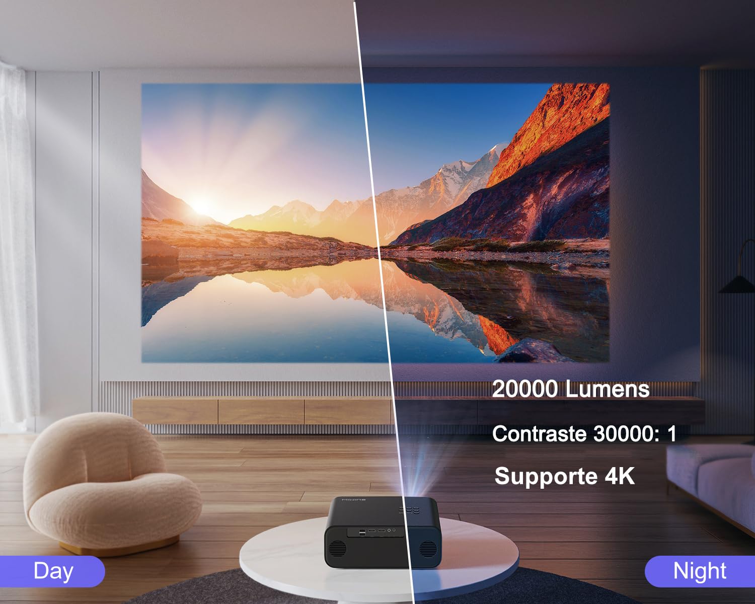 【Auto Focus/Keystone】 Vidéoprojecteur 4K WiFi Bluetooth 36000 Lumens Full HD 1080P, WiMiUS Projecteur 4K Supporté Zoom 50% Vidéoprojecteur WiFi6 Portable Home Cinéma/Extérieur pour Phone/TV Stick/PS5