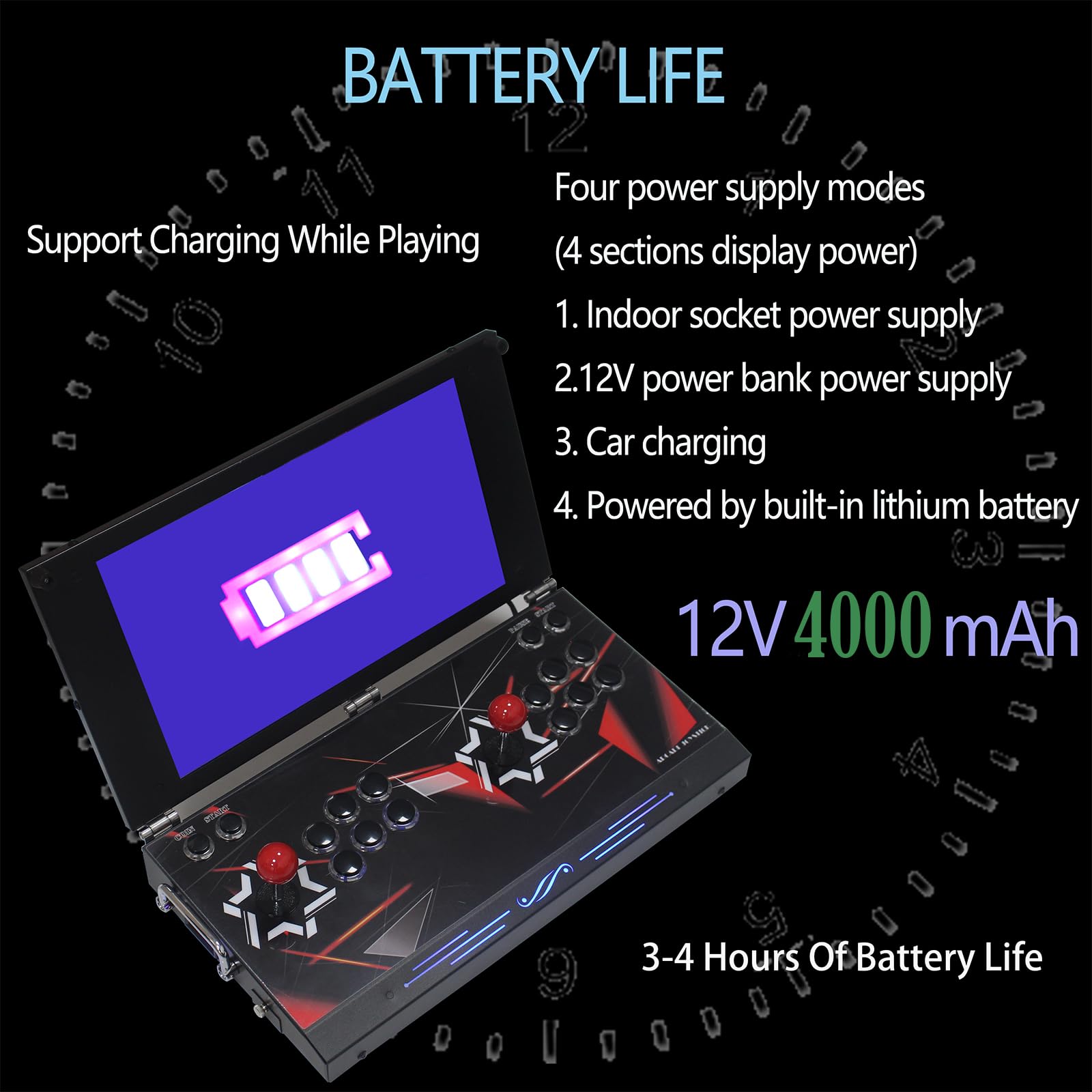 26800 en 1 Portable Arcade Game Console Portable 17.5 Pouces Écran HD Double Joueurs 3D Box DX, Rétro Video Game Machine Recherche/Cacher/Enregistrer/Charger/Pause Jeux