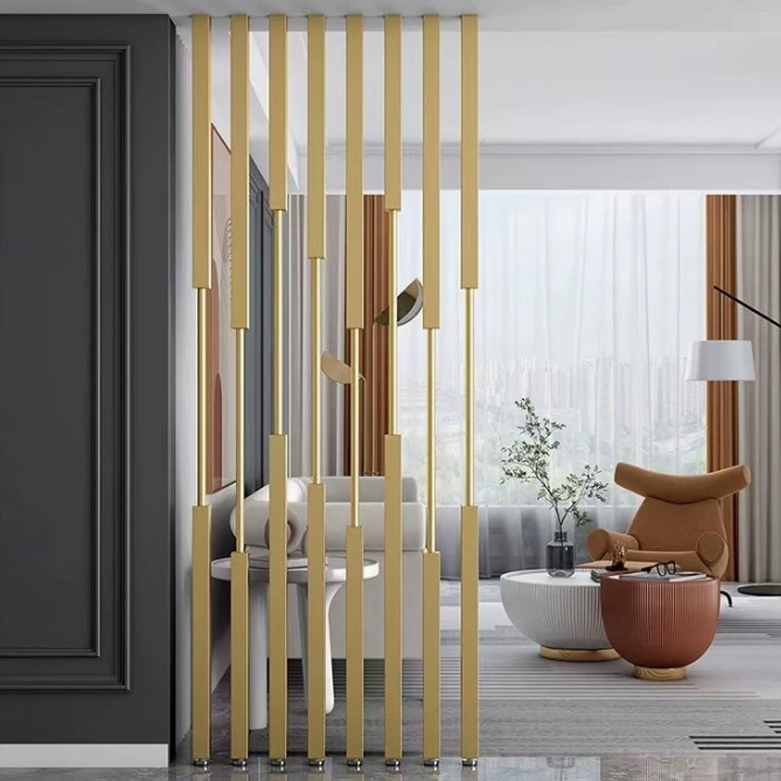 Metal Room Divider Screen - Floor To Ceiling Privacy Partition For Home, Teahouse, Hotel, Studio Decorative Slats For Enhanced Space Separation(5pcs,255cm/100in)