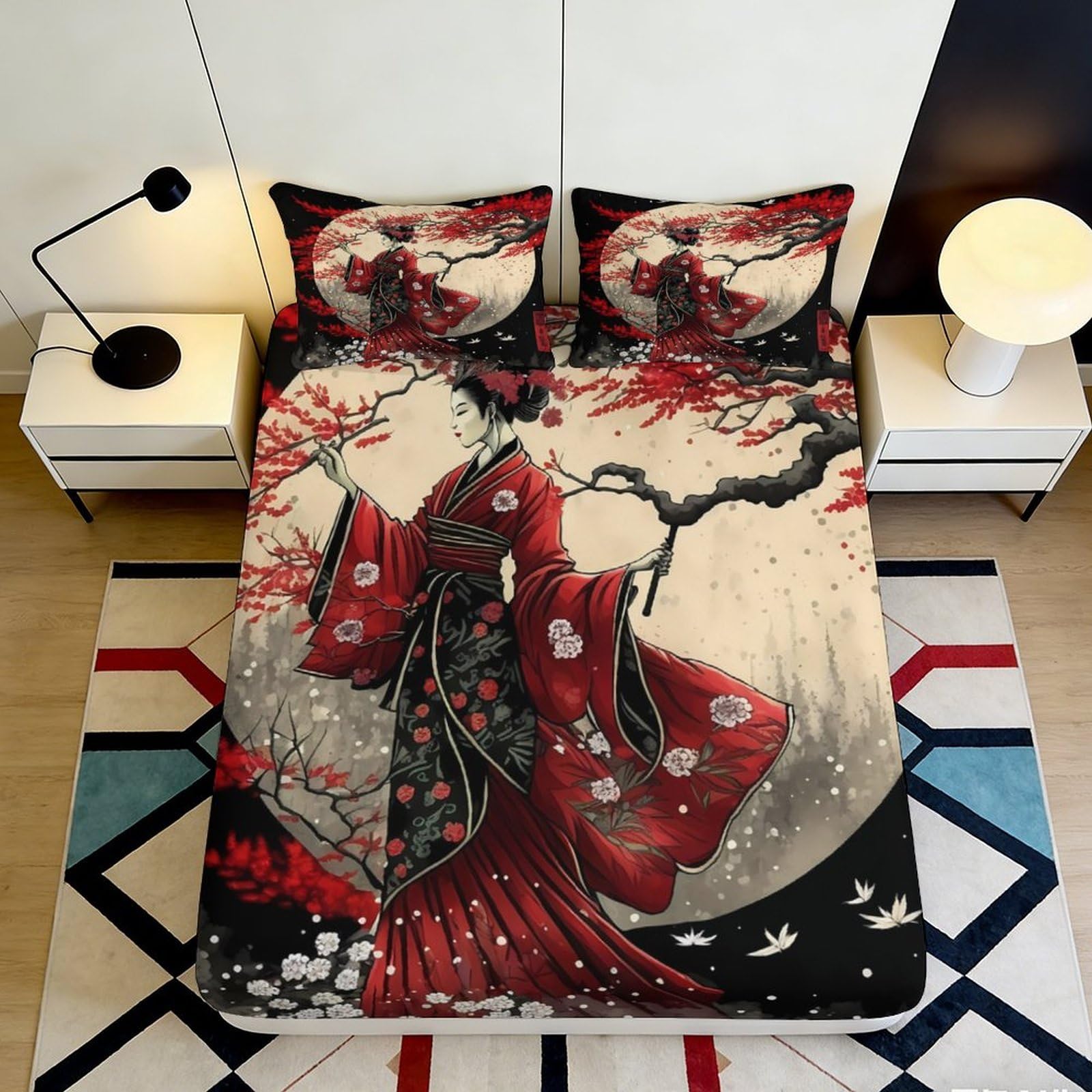3D Printed Sakura Pattern Fitted Sheet Microfiber Deep Pocket, Bedroom Bedding, Sakura Mattress Fitted Cover Elastic Hem Washable 90x200x25cm
