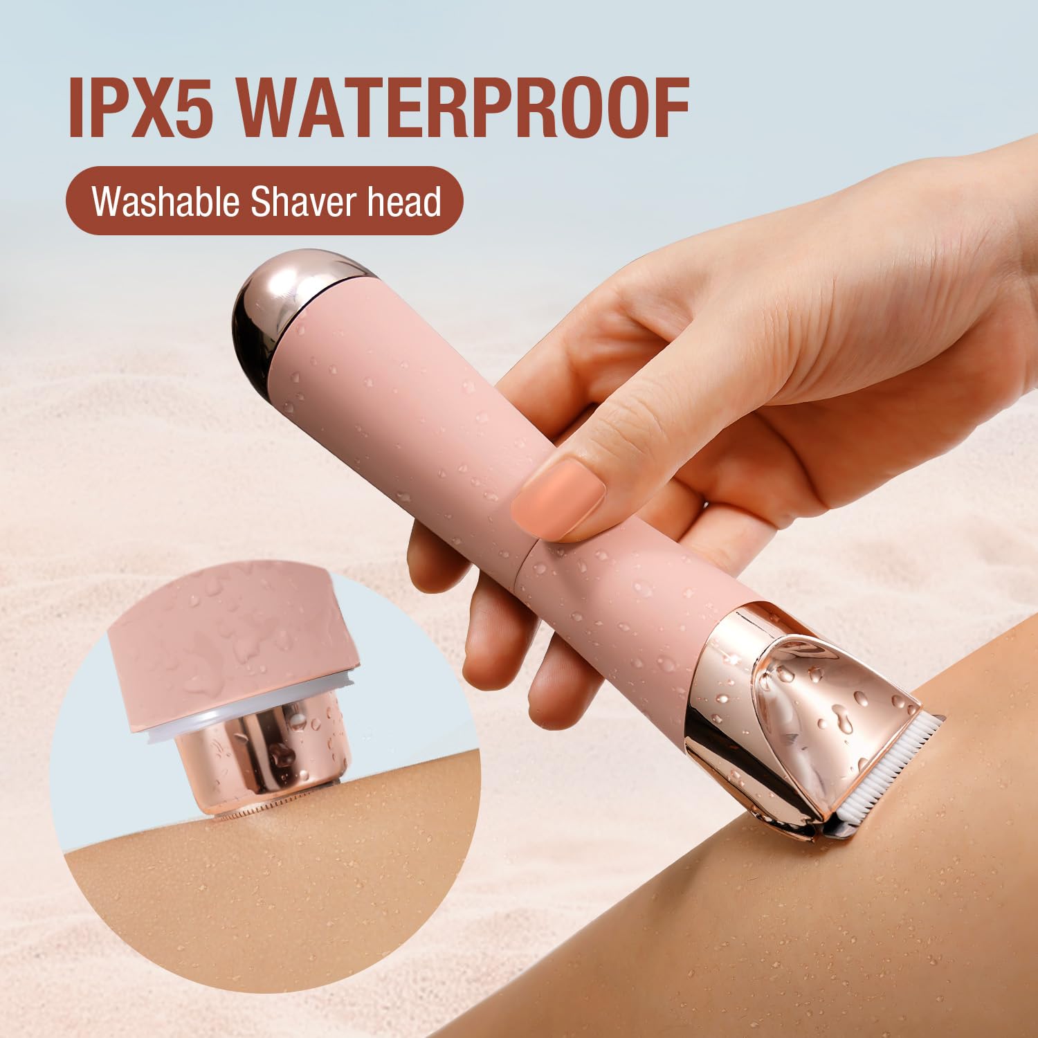 SUPRENT Recortador de bikini para mujer, depilación indolora, impermeable, húmedo y seco, afeitadora 2 en 1 para vello púbico y facial, maquinillas de afeitar eléctricas inalámbricas con USB-C