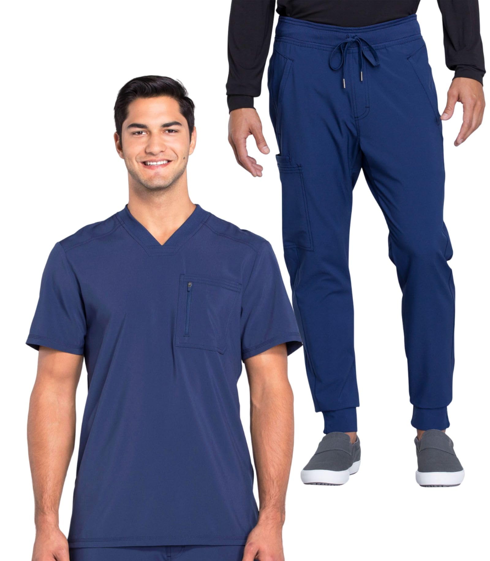 Infinity Men's Tuckable V-Neck Scrub Top CK910A with Mid Rise Jogger Scrub Pants CK004A