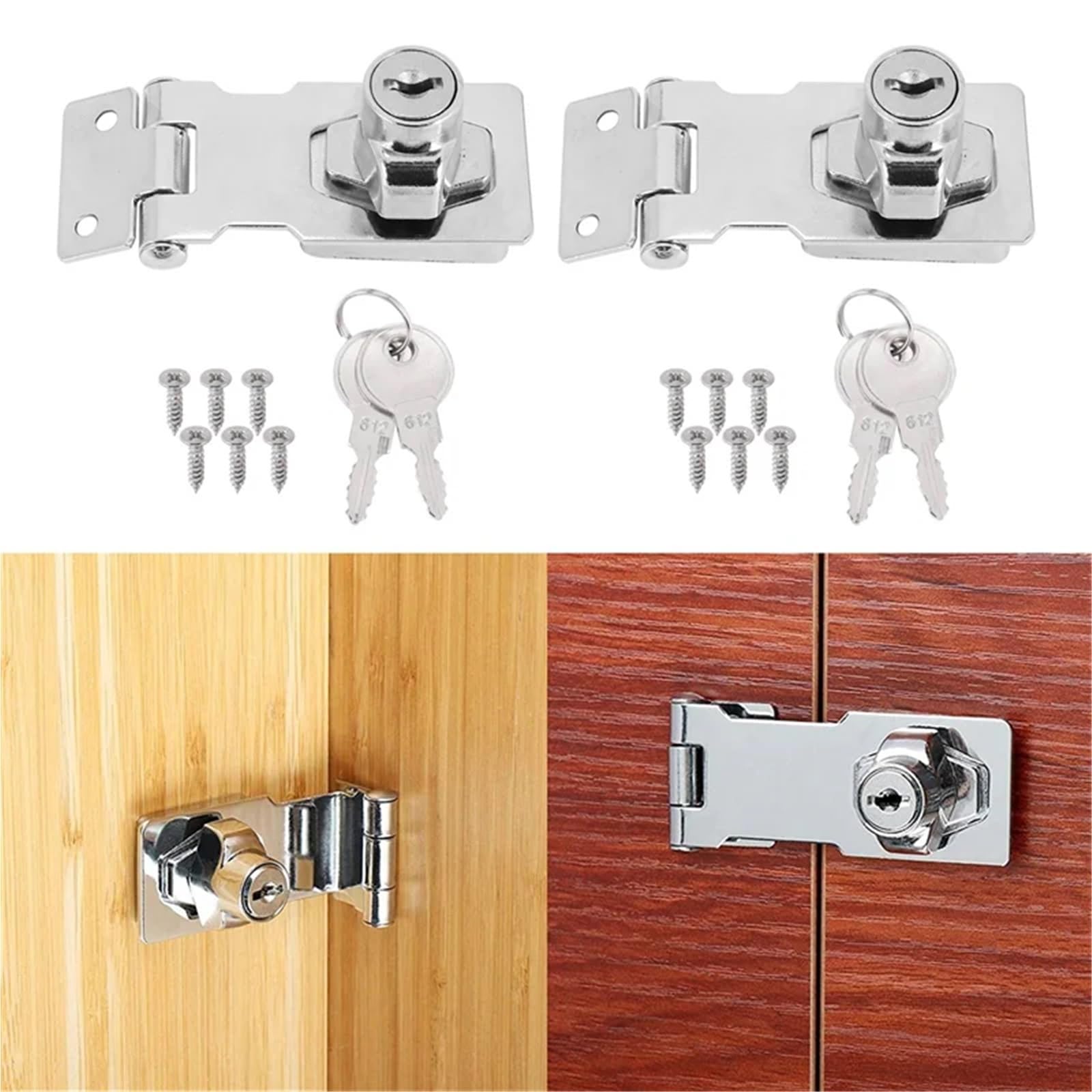 4 cerraduras con llave de 2,5 pulgadas perilla giratoria y cerradura, pestillos seguridad metal diferentes llaves Para Puertas