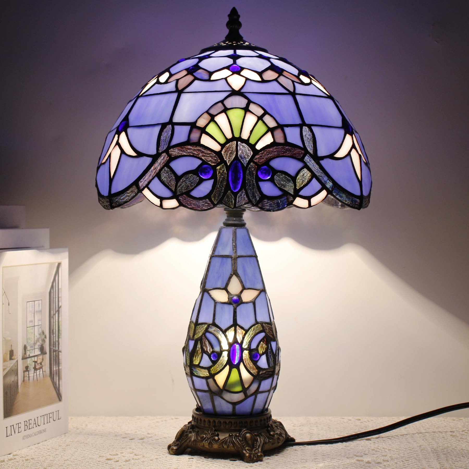 TCODTPOL Tiffany Stained Glass Table Lamp 12X19 Inches,Blue Baroque